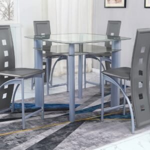 High Counter Glass Table With 4 Chairs
